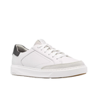 CLARKS Code C Tie Wide: men’s white sneakers with gray details and comfort tech for all-day wear. Lucky Feet Shoes