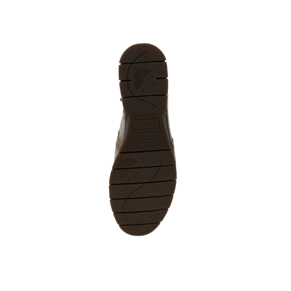 Sole of SOVELLA Sovella Women’s Gabriella Boot Beige with tread, ideal for comfort slip-ons, shown from bottom view. Lucky Feet Shoes