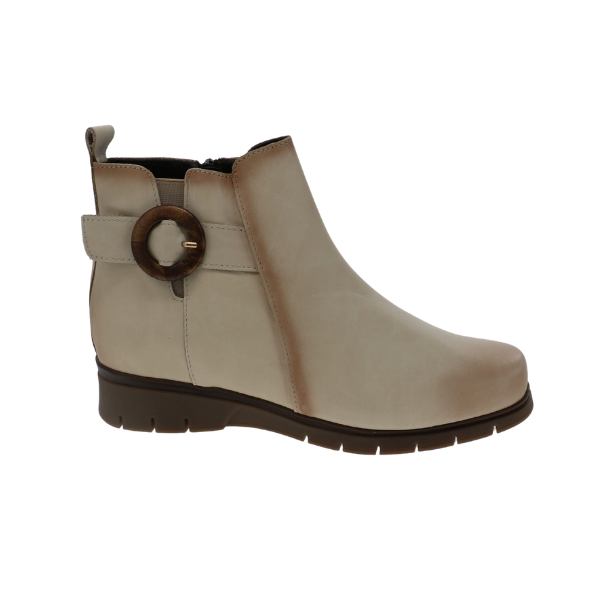 SOVELLA Sovella Women’s Gabriella Boot Beige: comfy slip-on boots with a dark sole and side buckle for daily wear. Lucky Feet Shoes
