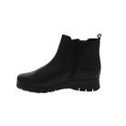 SOVELLA Women’s Gabriella Boot Black: Stylish ankle boot with side zipper, low heel, and textured sole for comfort. Lucky Feet Shoes