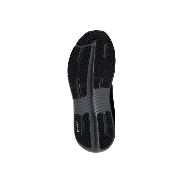 Black athletic shoe sole with textured tread from the BROOKS Ghost Max 4 Men’s, shown on white background.