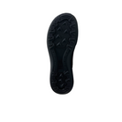 The ARCOPEDICO Arcopedico Womens Sumava Sandal Blue features a black sole with a rugged geometric tread for traction, durability, and foot pain relief. Displayed against a white background. Ideal for comfortable walking.