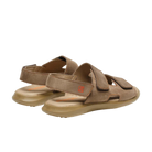 The ARCOPEDICO Womens Sumava Sandal in taupe features adjustable Velcro straps, a back-strap, and cushioned soles. Shown from the back and side angles against a white background.