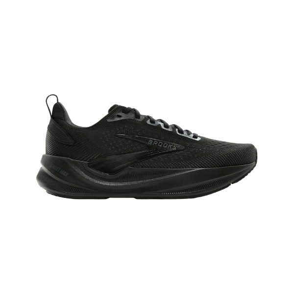 BROOKS Ghost Max 4 men’s running shoe, black mesh upper, high-stack cushion, thick sole, lace-up closure.
