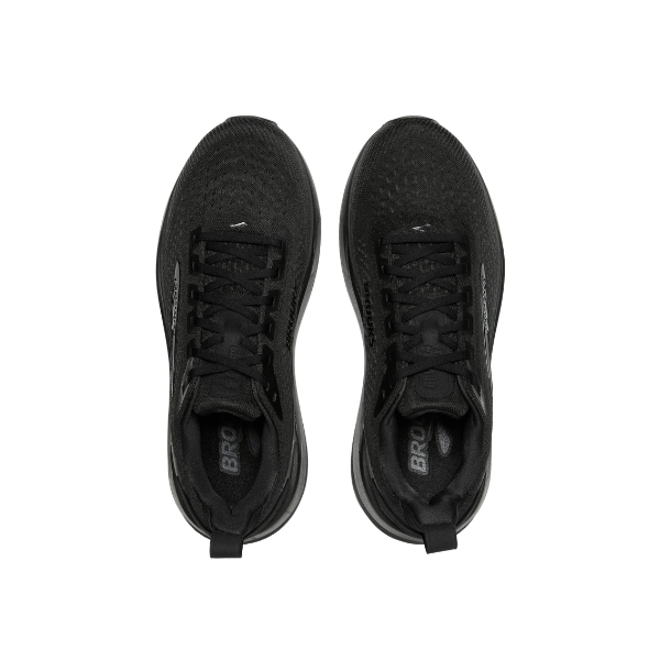 Brooks Men’s Ghost Max 4 in Black/Black, top view on white background.