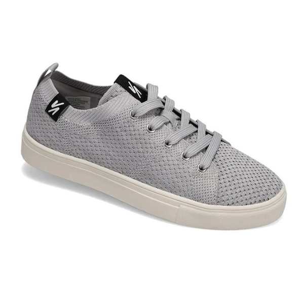 The Rival Womens Ace Knit Light Grey by RIVAL, INC. features a knitted mesh upper, gray laces, abrasion-resistant outsole, and black logo tags on the tongue and heel. Photographed against a white background.