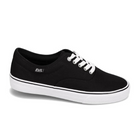The Rival Mens Trips Black/White sneaker by RIVAL, INC. features black canvas, white laces, a white rubber sole, and a fabric tag with the brand—ideal for mens trips or casual outings.