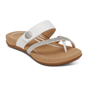 Aetrex Women's Izzy Adjustable Slide Sandal White Sparkle