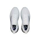 Brooks Men’s Ghost Max 4 white running shoes with blue soles, top view on white background.