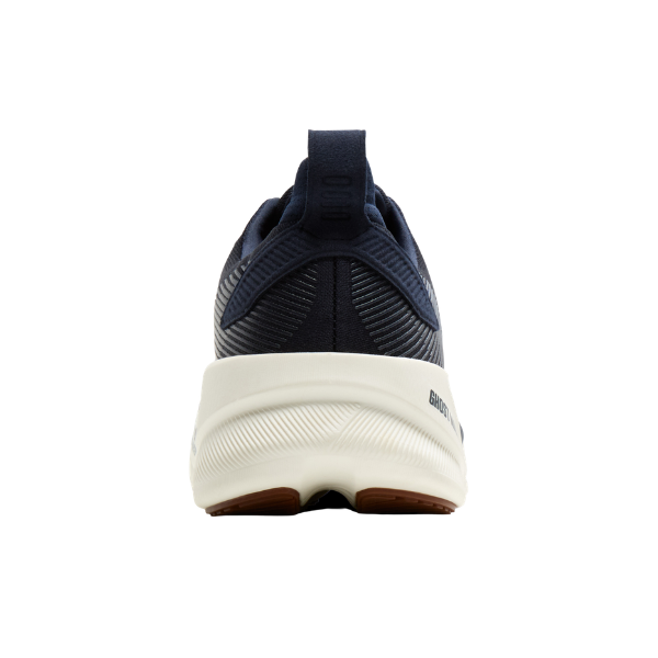 BROOKS Ghost Max 4 Navy/White men’s shoes shown from back with cushioned white sole and pull tab.
