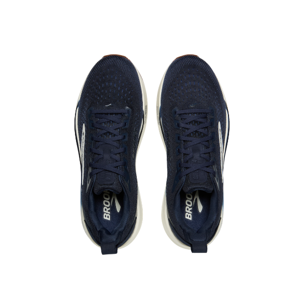 BROOKS Men’s Ghost Max 4 Navy/White running shoes with high-stack cushioning shown from above on a white background.