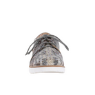 Front view of the Django & Juliette Womens Onstage Pink Multi Leather shoe by DJANGO & JULIETT, featuring a lace-up design, pink multi-tone textured leather, and a white sole—ideal for fans of stylish comfort footwear.