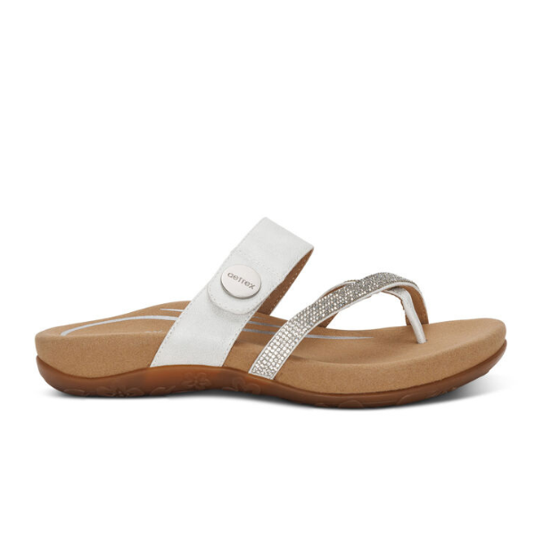 Aetrex Women's Izzy Adjustable Slide Sandal White Sparkle