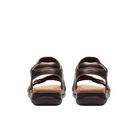 A pair of Clarks Womens Kitly Ave Bronze sandals, seen from the back with adjustable Wide straps and cushioned Contour Cushion footbeds, shown against a plain white background.