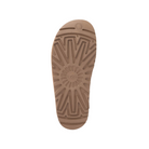 Beige sole with sunburst and zigzag grooves radiates from center on a white background—designed for the UGG Women's Greenport Slide Chestnut by UGG.