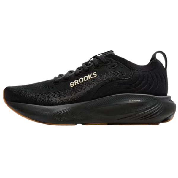 BROOKS Women's Adrenaline GTS 25 Black/Biscuit running shoe offers cushioned support, ideal for plantar fasciitis.