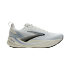 BROOKS Women’s Ghost Max 4 running shoe in Grey/White with cushioned sole and mesh upper, side view.
