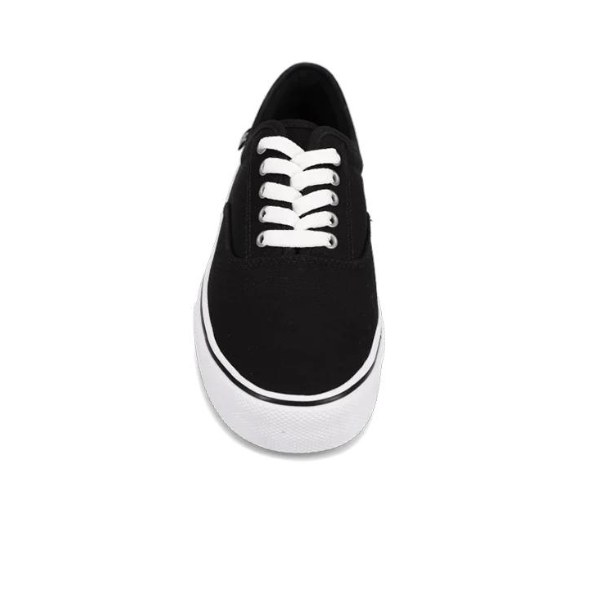 The Rival Mens Trips Black/White by RIVAL, INC. features a black upper, white laces, and a white rubber sole—shown front view on a plain white background—ideal for mens trips and casual outings.