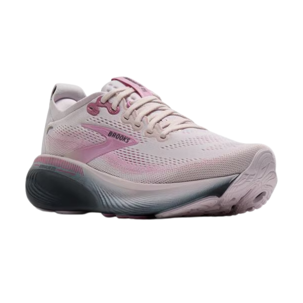 The Brooks Women's Adrenaline GTS 25 in Mauve/Ebony/Pink features gradient accents and a cushioned sole.