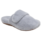 AETREX Women's Mandy Grey slippers feature a soft upper, arch support, and brown sole for cozy home comfort.