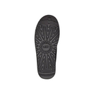 The UGG Mens Neumel Black features a black sole with a textured, geometric tread of zigzag and radial lines, UGG embossed in the center. Inspired by the Neumel, this sustainable sole is set against a plain white background.