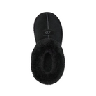 Top view of a single UGG Womens Tazzette Slipper Black by UGG, featuring sheepskin lining, visible stitching, and a lightweight sole, shown isolated on a white background.