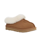 The UGG Womens Tazzette Slipper Chestnut features a tan Treadlite sole and thick white faux fur lining around the opening, displayed against a plain white background.
