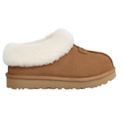 The UGG Womens Tazzette Slipper in Chestnut features a cozy, simple design with a sturdy Treadlite sole and soft white sheepskin lining around the ankle for warmth and comfort.