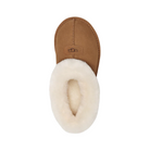 A single UGG Womens Tazzette Slipper in Chestnut, featuring cream sheepskin lining and a Treadlite sole, is shown from above against a white background.