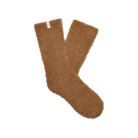 The UGG Women's Teddi Cozy Crew Sock in Chestnut features a soft, textured appearance in fuzzy brown, shown on a white background.