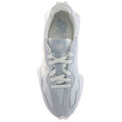 NEW BALANCE Women's 327 Zinc/Sea Salt retro sneaker, sea salt midsole and lugged outsole, side profile.