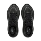 Top view of BROOKS Women's Ghost 18 Wide Black/Black running shoes, black knit tongue and cushioned footbeds.