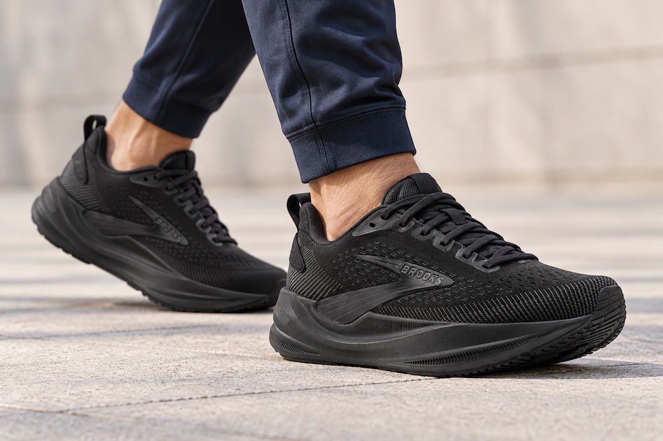 Walking in all-black Brooks Ghost Max 4 shoes