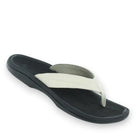 OLUKAI Women's Ohana Beige sandal, quick-drying synthetic strap and non-marking rubber outsole, side profile view.