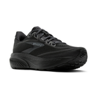BROOKS Women's Ghost 18 Wide Black/Black road-running shoe, all-black mesh upper and cushioned sole, angled view.