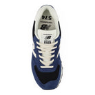 NEW BALANCE Men's 574 Navy/White sneaker, lace-up closure and cushioned collar, top-down view.