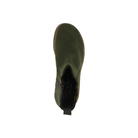 Top view of SOVELLA Women’s Zoya Boot in khaki, showing pull tab and side zipper on a white background. Lucky Feet Shoes