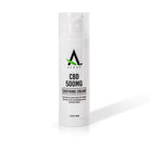 A white bottle labeled ALEAF SOOTHING CREAM 500MG by A Leaf, with a pump top and black and green design, stands upright on a plain white background.