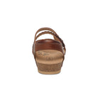 Back view of the Aetrex Womens Jillian Walnut sandal, featuring a cork-like wedge sole, adjustable heel straps, and an insole with visible branding and design patterns.
